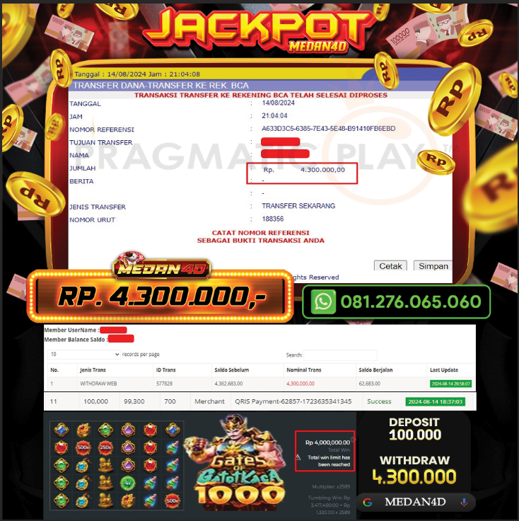 BUKTI JP MEDAN4D – 14 AGUSTUS 2024 – GATES OF GATOTKACA 1000